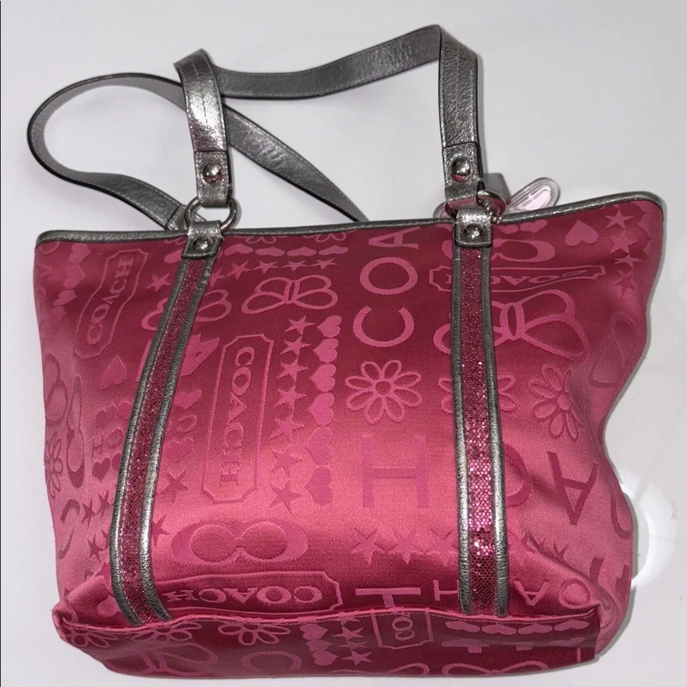 COACH Pink Bandana Glitter Graffiti Bag with Silver Accents waterproof dust bag - Picture 8 of 9